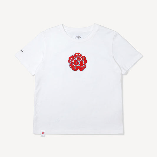 TEE - RED PEONY EMBROIDERED